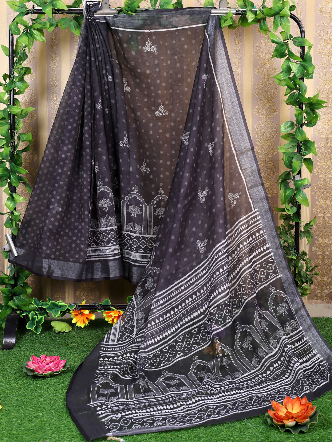 Shree Shyam Fashion Cotton Black Saree | Grocsy