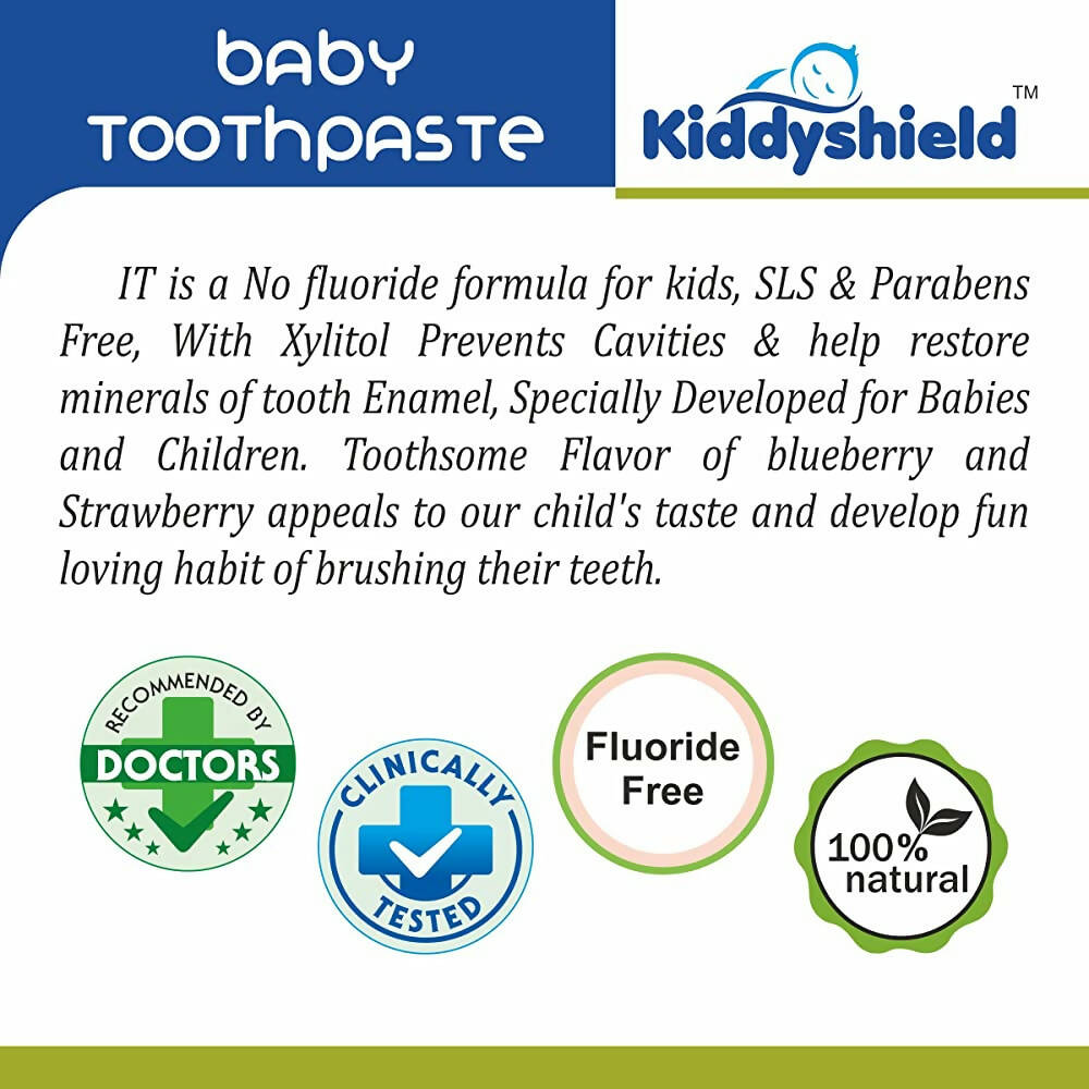 Kiddyshield Fluoride Free Formula Baby Toothpaste Blueberry For Kids 1+ Years | Grocsy