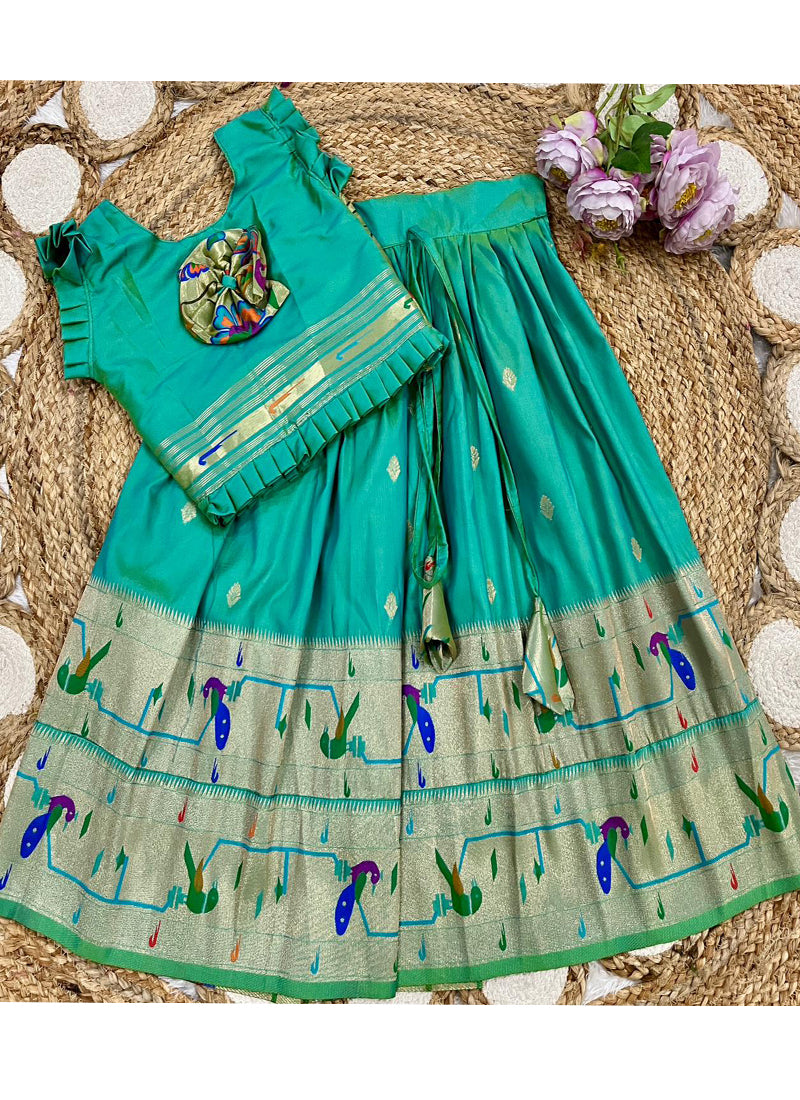 Evanik Designer Bottlegreen Soft Silk Paithani Design Lehenga Choli For Girls-Party & Ethnic Wear | Grocsy