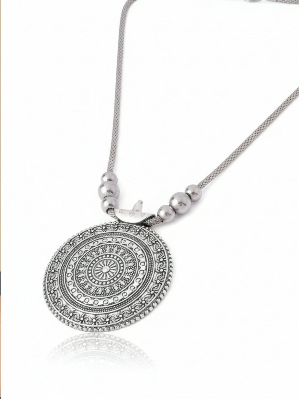 NVR Women Round Mandaliya Silver Plated Necklace | Grocsy