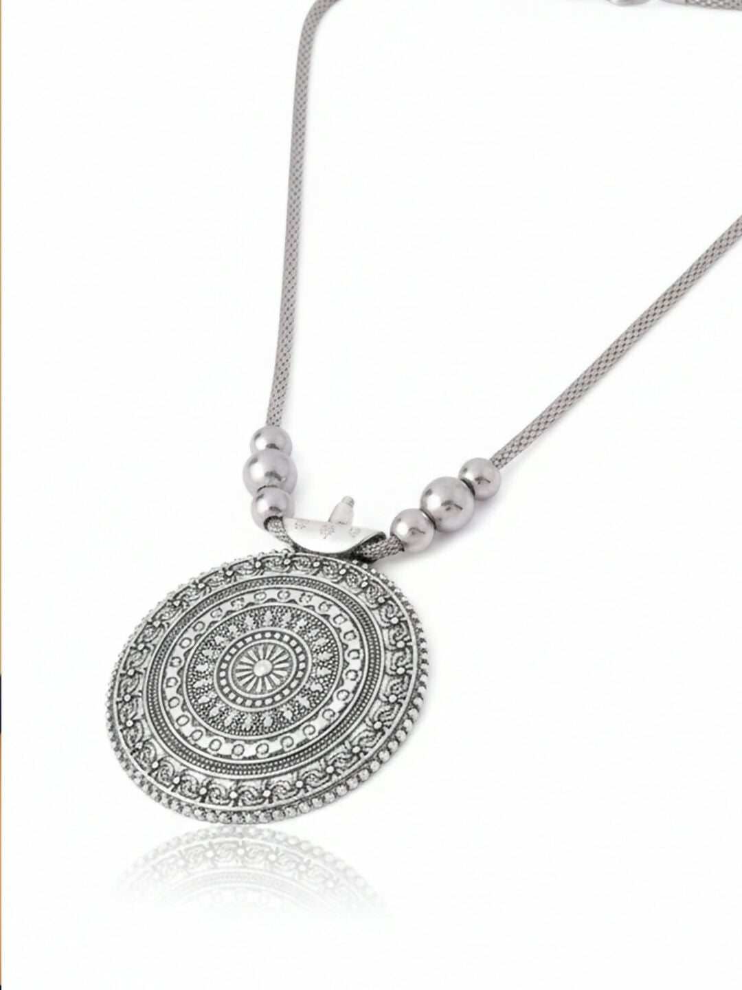 NVR Women Round Mandaliya Silver Plated Necklace | Grocsy