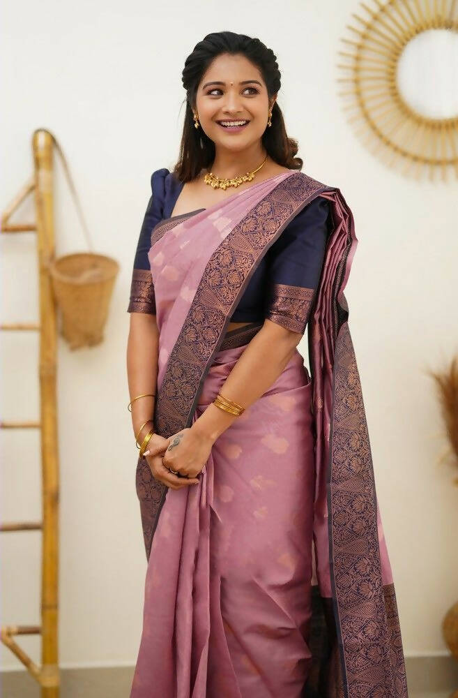 DEIANA'S Beautiful Designer Golden zari Soft Lichi Silk Saree - Pink | Grocsy