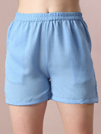 Myshka Women's Blue Solid Shirt Collar Party Shirt With Shorts Co-ord set | Grocsy