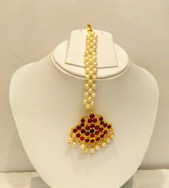 Kemp Maang Tikka With White Beads | Grocsy
