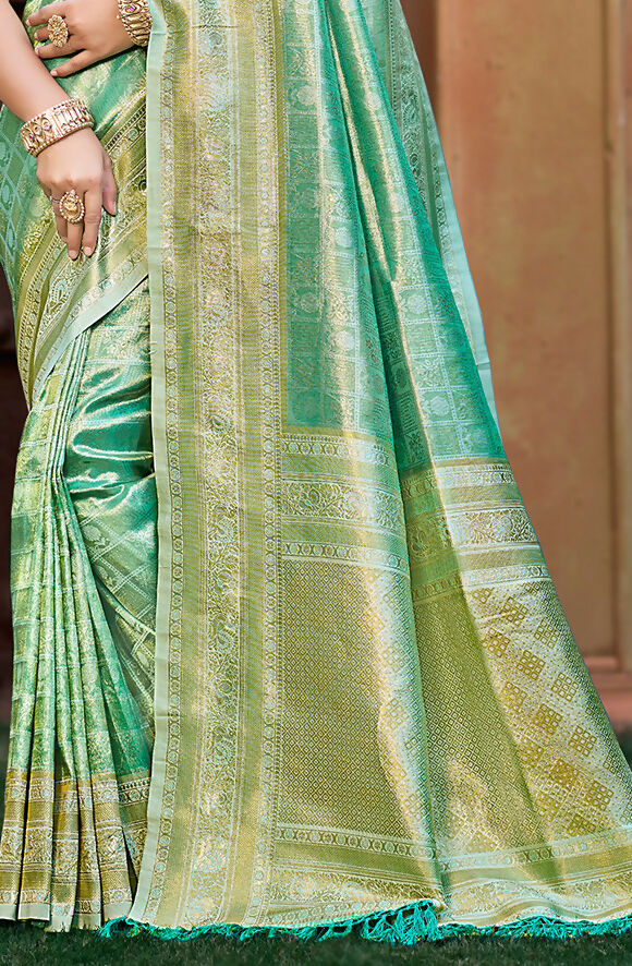 Sangam Prints Green Kanjivaram Silk Woven Work Traditional Saree | Grocsy