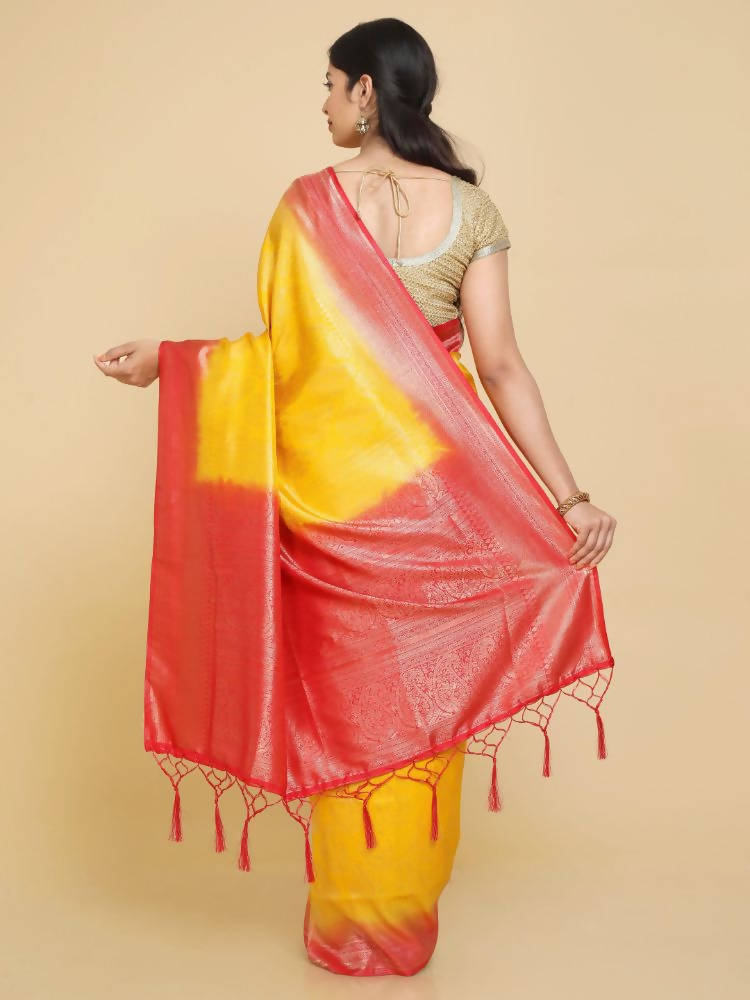 Kalamandir Ethnic Motifs Yellow Silk Blend Saree | Grocsy