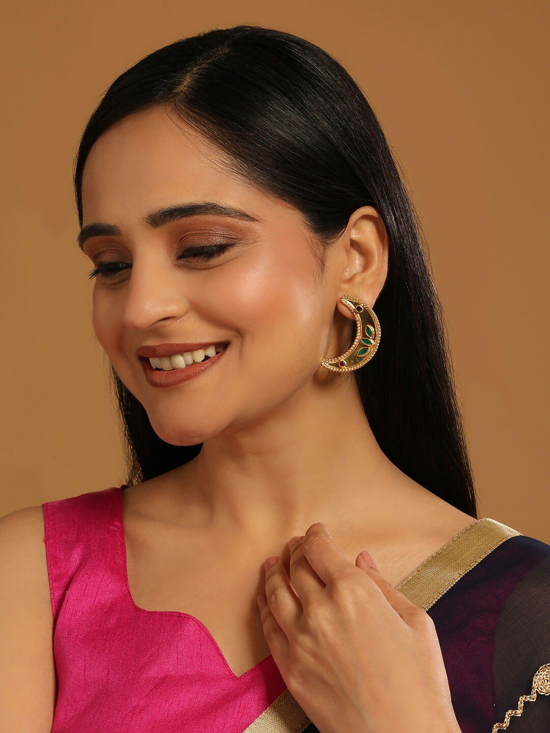 Nuyug 22K Gold Plated Green Lunar Earrings | Grocsy
