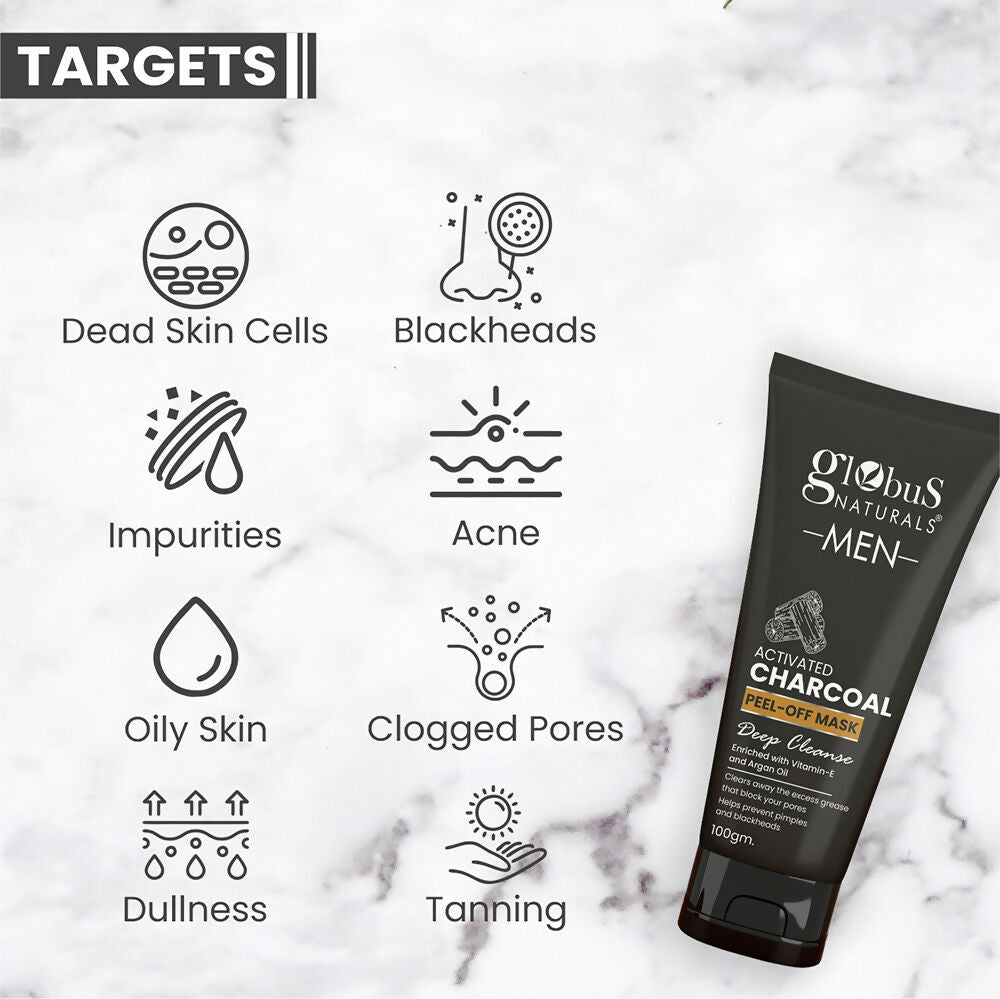 Globus Naturals Anti Pollution & Anti Acne Detox Charcoal Peel Off Mask For Men | Grocsy