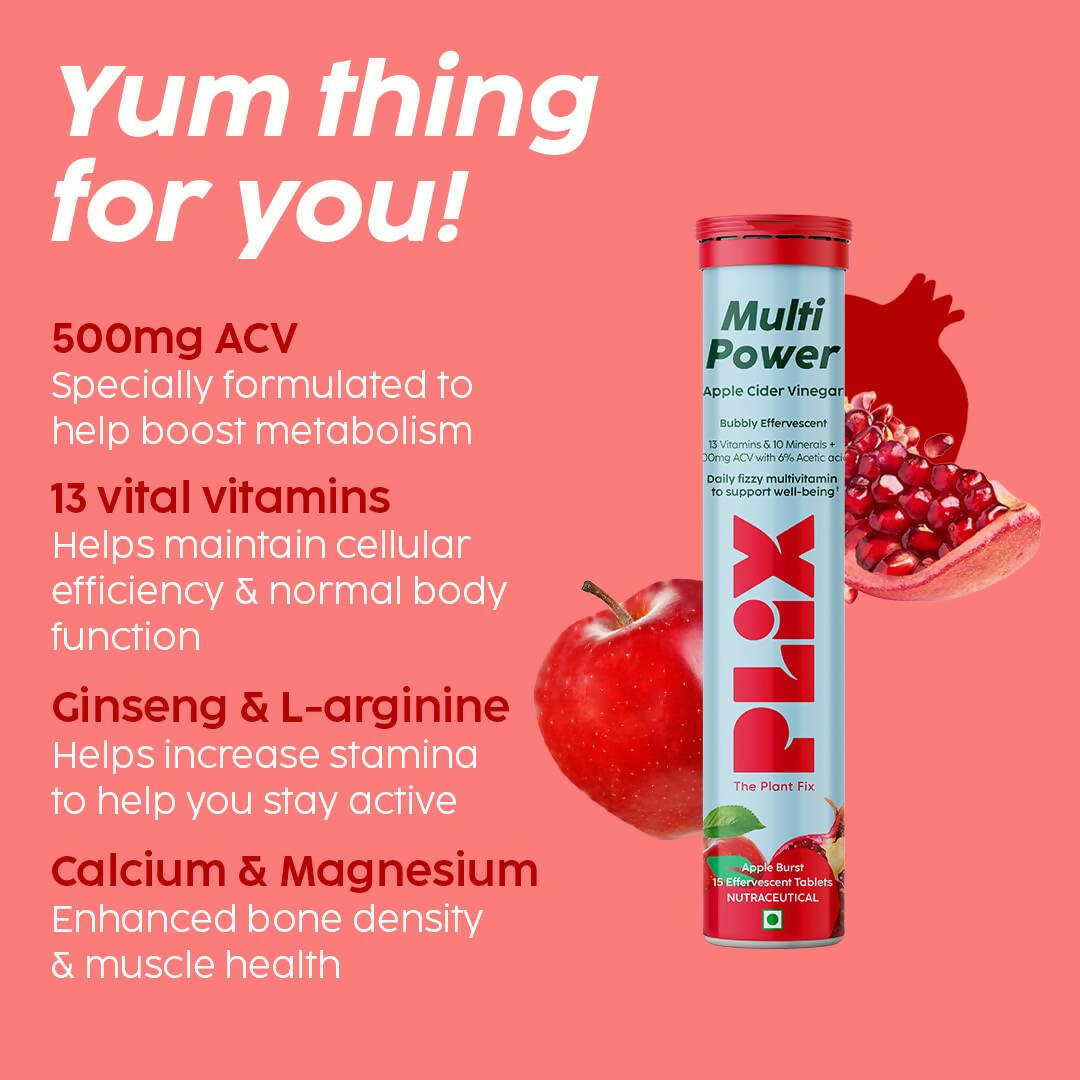 PLIX The Plant Fix Multi Power + Apple Cider Vinegar Bubbly Effervescent Tablets - Apple Burst | Grocsy
