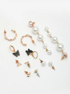 NVR Women's Set of 6 White Pearl Gold-Polished Contemporary Drop Earrings | Grocsy