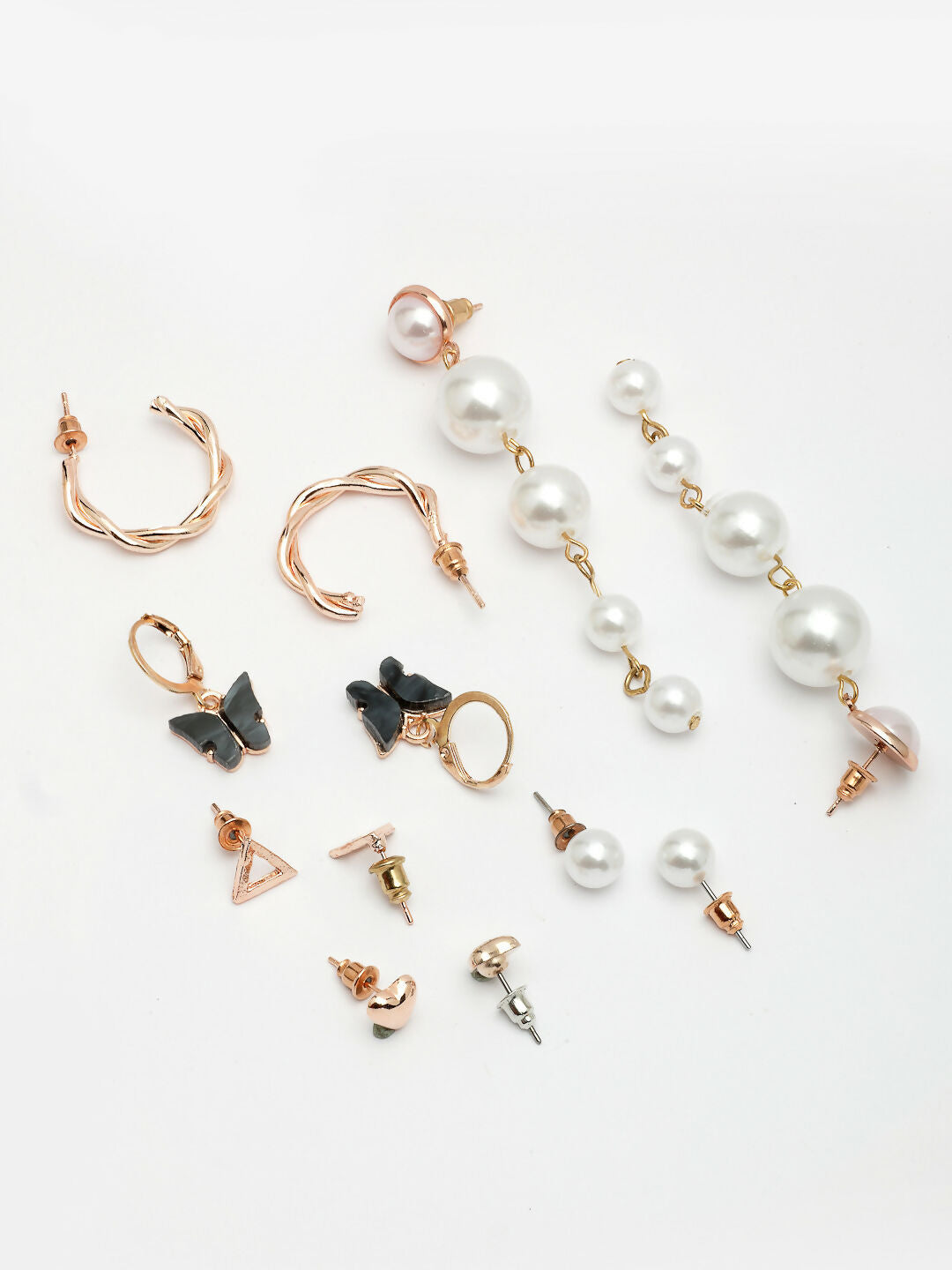 NVR Women's Set of 6 White Pearl Gold-Polished Contemporary Drop Earrings | Grocsy
