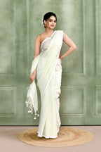 Piyari Fashion Women's White Embellished Cotton Blend Zari Check Handloom Saree | Grocsy