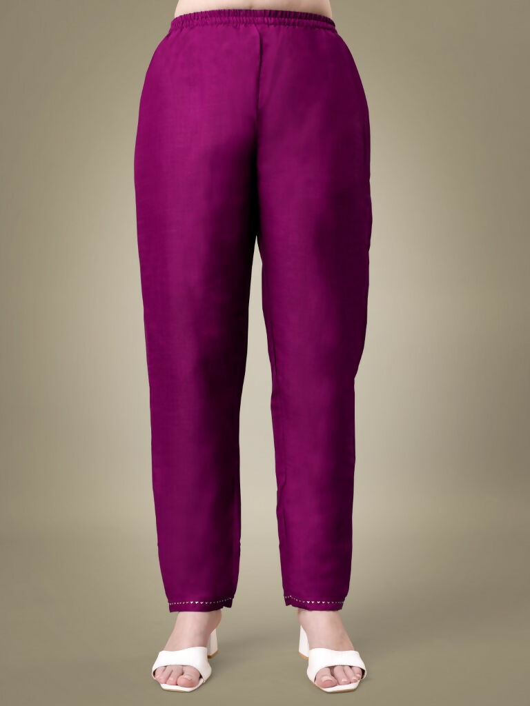 Jyoti Fashion Women's Purple Cotton Blend Embroidery & Sequence work Kurta with Trouser & Dupatta | Grocsy