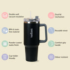 Nestasia Tumbler with Handle Straw & Lid - 1.2L (Black) | Grocsy