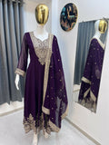 Teeya Creation Wine Color Faux Georgette Embroidery Work Long Party Wear Gown | Grocsy