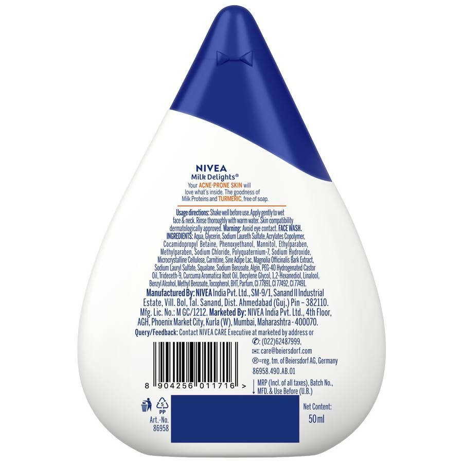 Nivea Milk Delights Turmeric Face Wash For Acne Prone Skin | Grocsy
