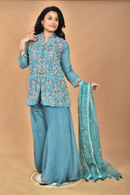 Morchari Women And Hand Embroidery Palazzo Set-Green | Grocsy