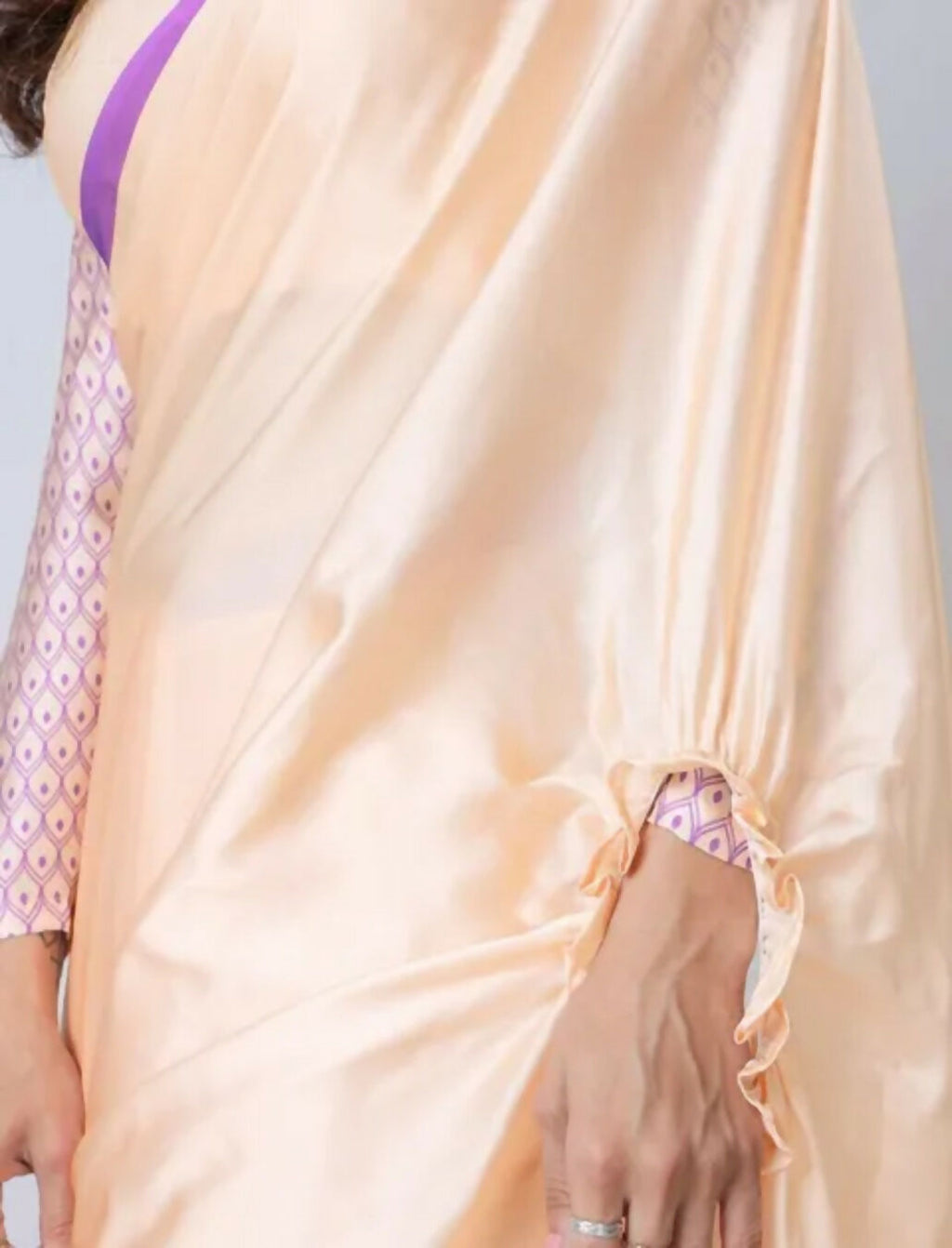 Vastranavya Peach Mandala Print Free Hand Ready to Wear Saree | Grocsy