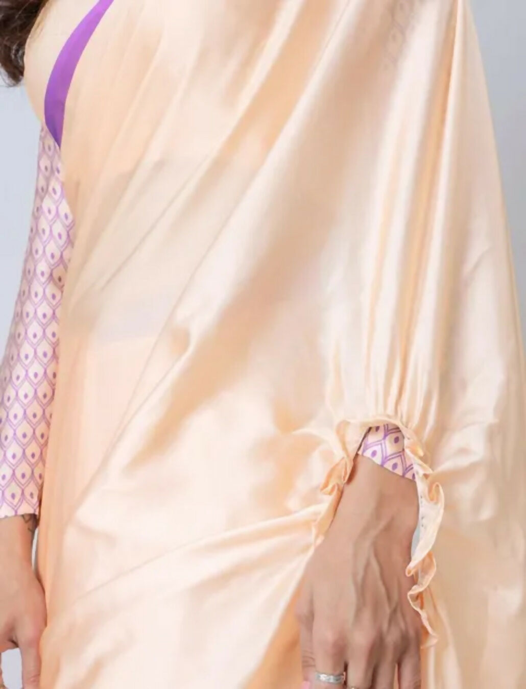 Vastranavya Peach Mandala Print Free Hand Ready to Wear Saree | Grocsy