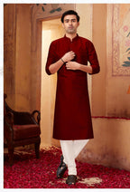 Joban Fashion Maron Art Silk Kurta Pyjama | Grocsy