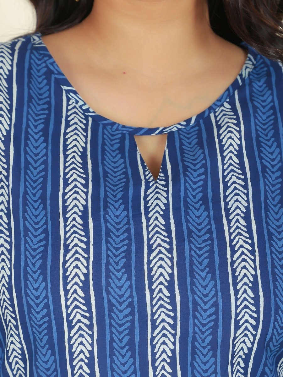 Aramya Blue Soft Cotton Striped Print Straight Kurta Set for Women | Grocsy