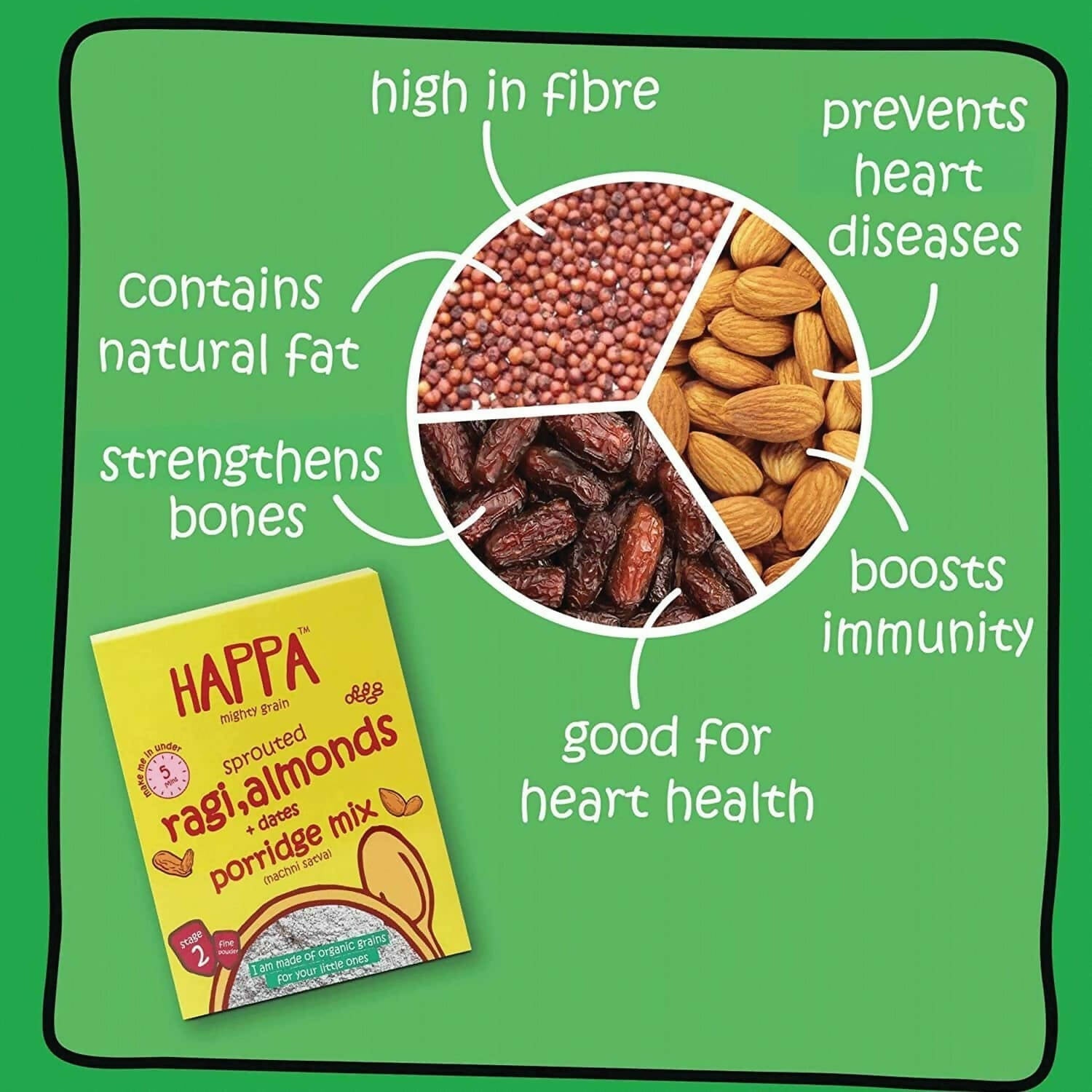 Happa Organic Baby Food Sprouted Ragi, Almonds + Dates Porridge Mix Combo | Grocsy
