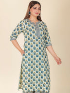 Aramya Cream Soft Cotton Floral Straight Kurta for Women | Grocsy