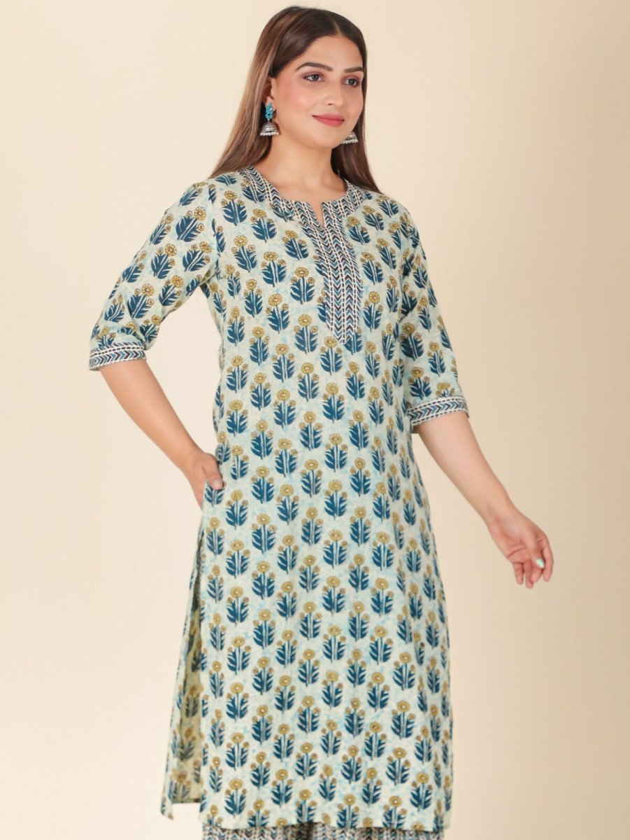 Aramya Cream Soft Cotton Floral Straight Kurta for Women | Grocsy