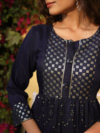 Juniper Women's Navy Festive Embroidered Flared Dress | Grocsy