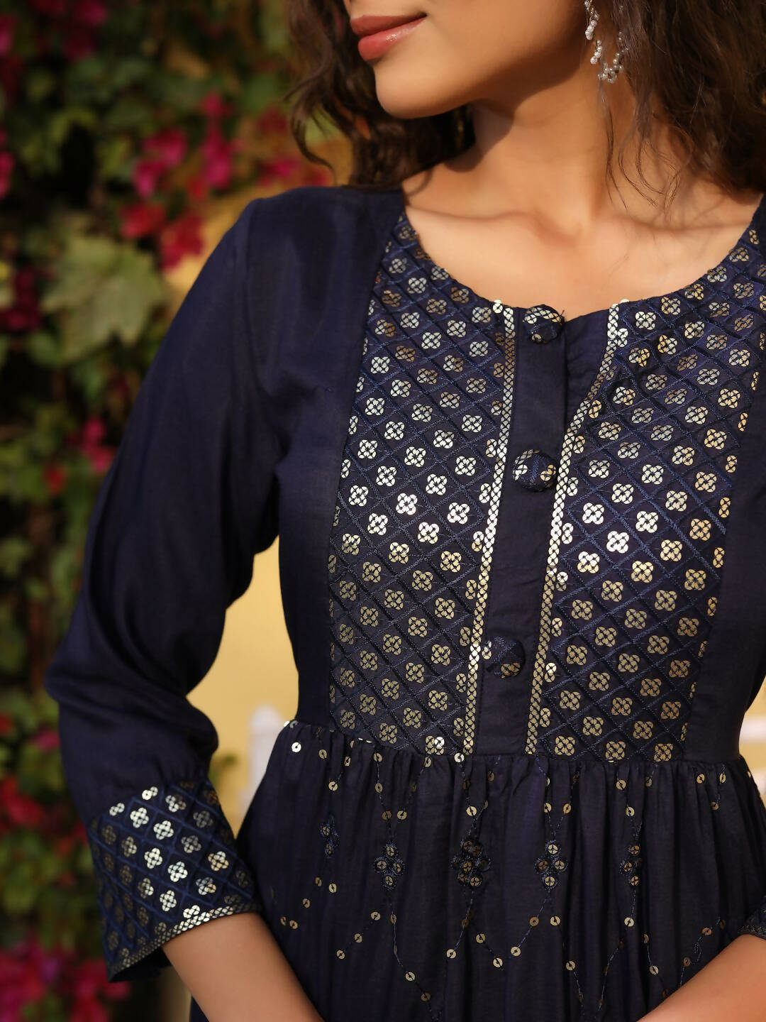 Juniper Women's Navy Festive Embroidered Flared Dress | Grocsy