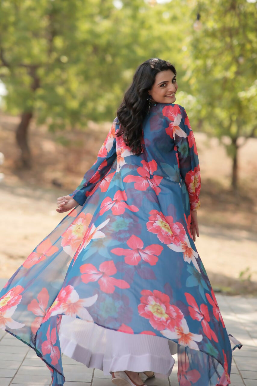 Vastranavya Latest Fancy Party Wear Lehenga Choli With Shrug - Blue | Grocsy