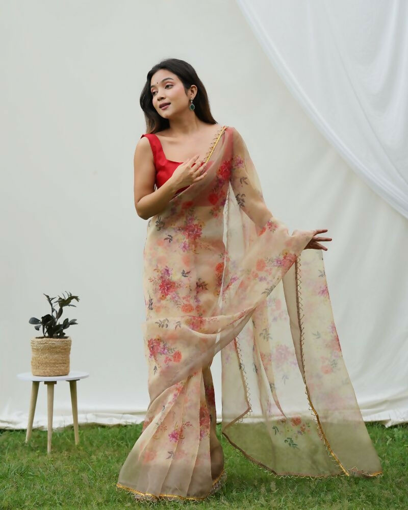 Vamsee Shanaya Brown Organza Saree | Grocsy