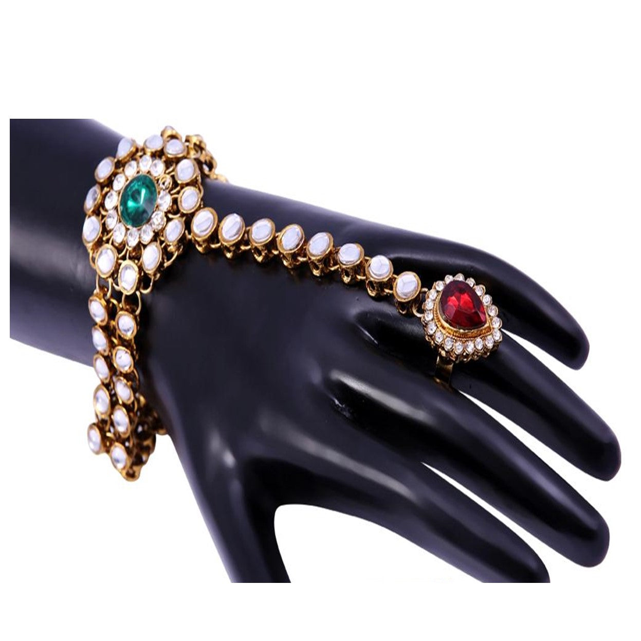 Gold-Polished Alloy Nath And Hathphool Combo - The Pari | Grocsy