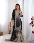 The52 Women's Beautiful Chinon silk Fabric Embroidery Work Straight Kurta Palazzo and Dupatta Set | Grocsy