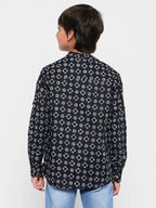 Manet Ethnic Full Sleeves Circle Printed Shirt - Black | Grocsy