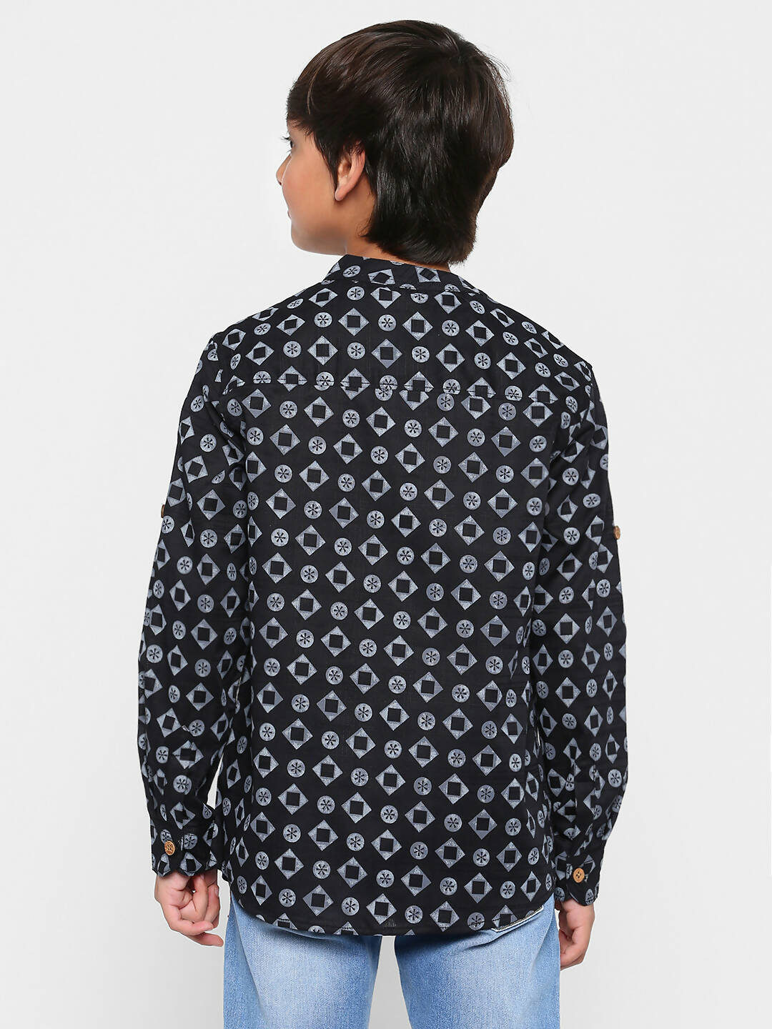 Manet Ethnic Full Sleeves Circle Printed Shirt - Black | Grocsy
