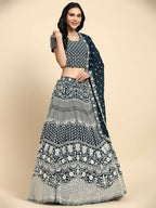 Blue Georgette Thread Embroidered Lehenga Choli with Dupatta - Tanya | Grocsy