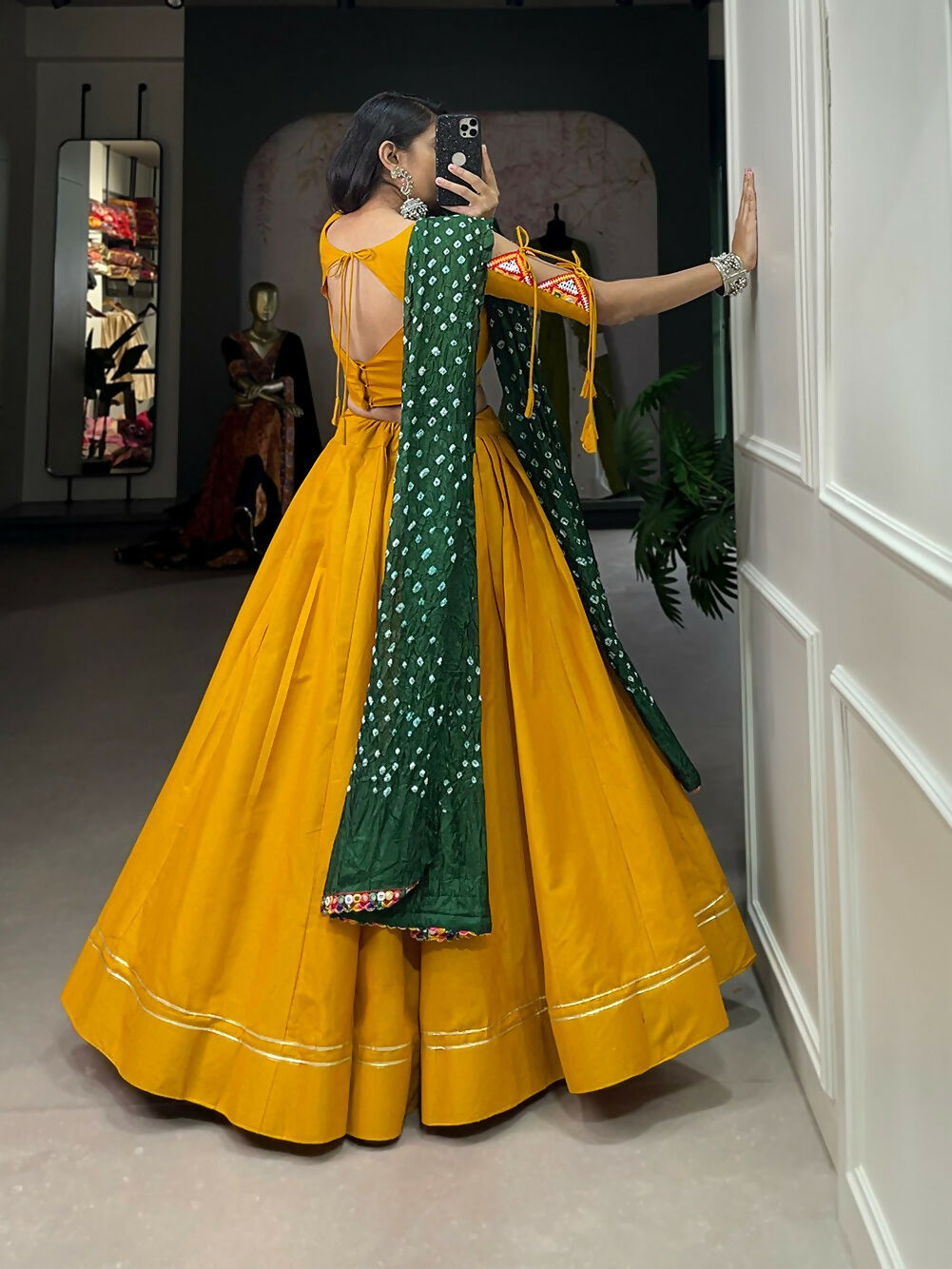 Vastranavya Navaratri Special Pure Cotton Plain With Gotta Patti Touch Up Lehenga Stitched Choli - Mustard | Grocsy