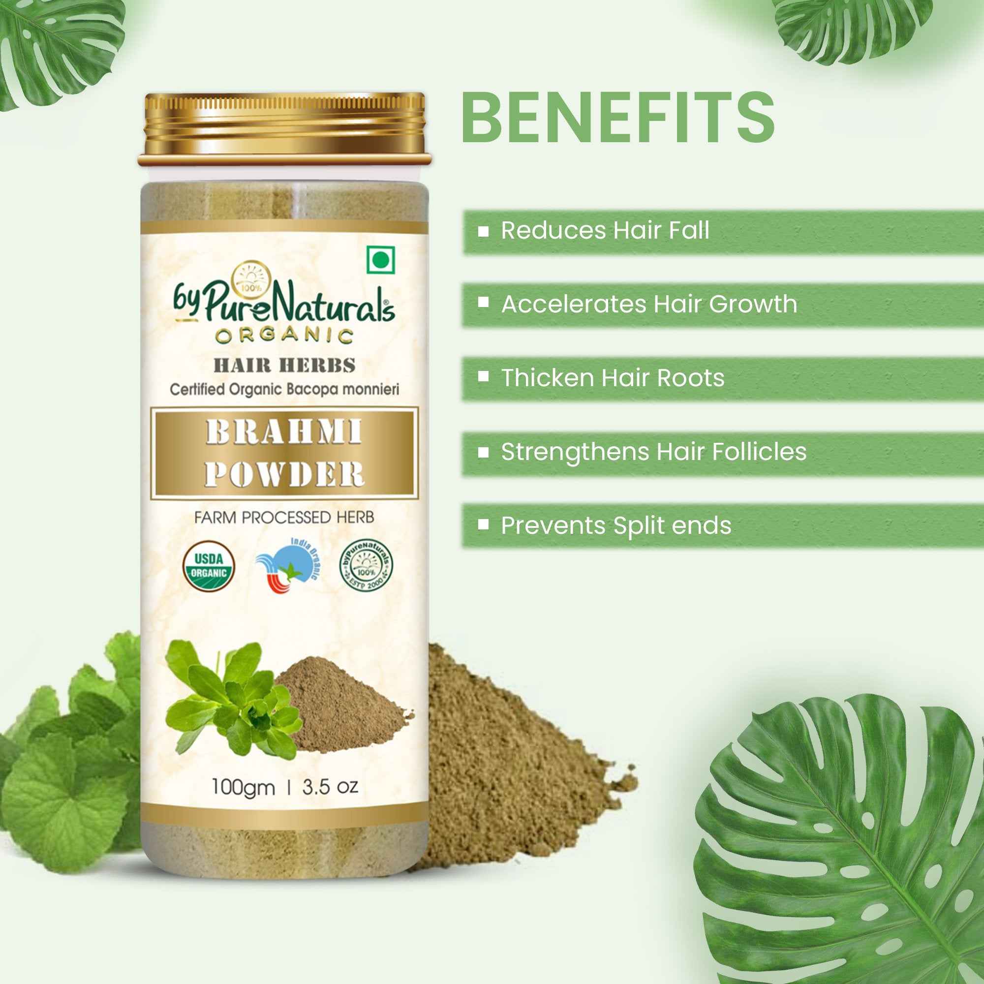 byPureNaturals Organic Brahmi Powder | Grocsy