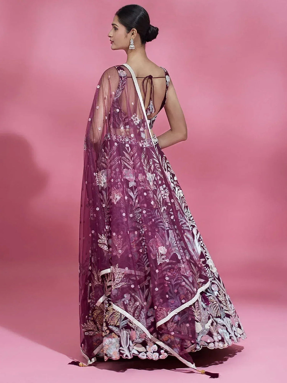 Tulsi Art Breathtaking Wine Sequins Soft Net Function Wear Lehenga Choli | Grocsy