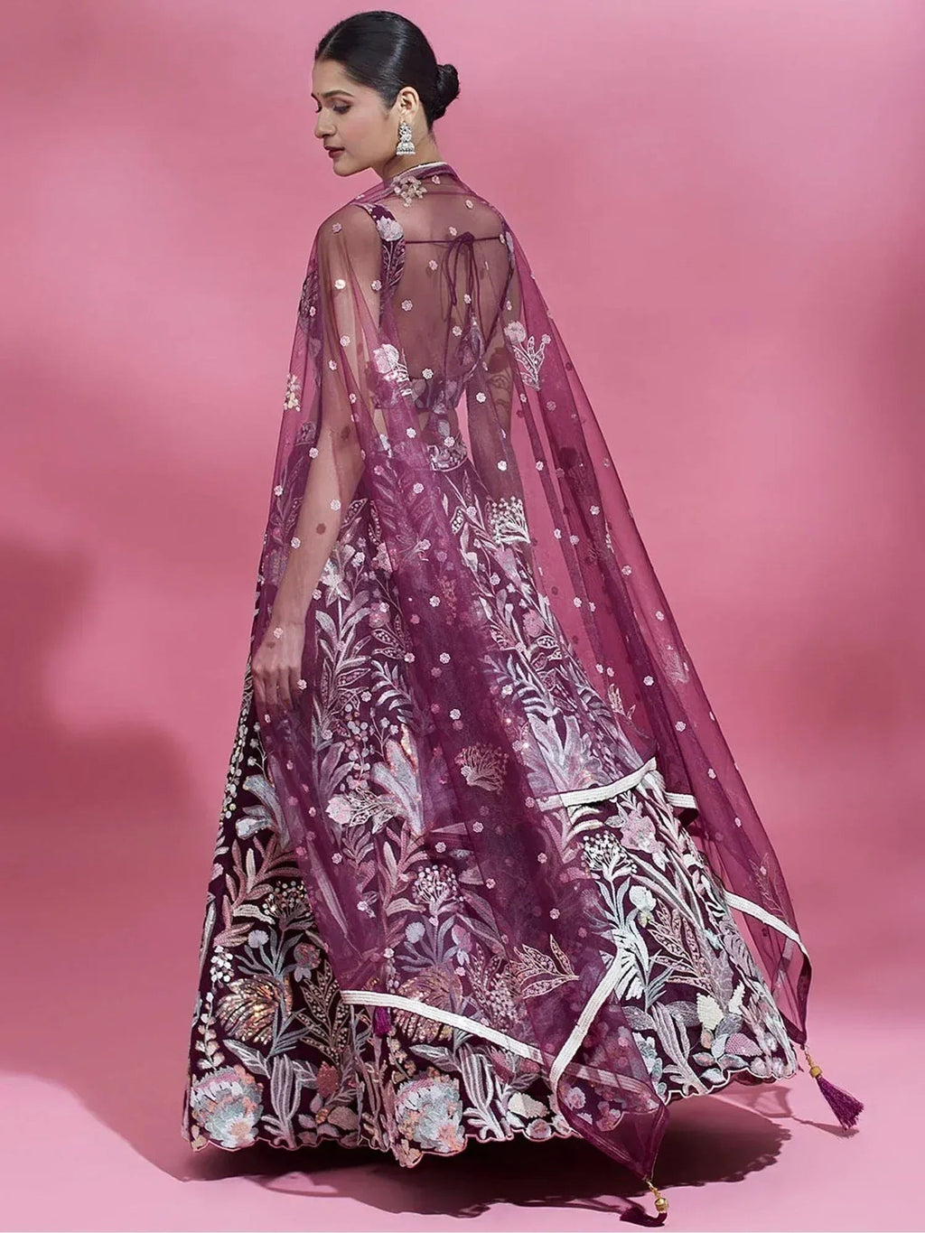 Tulsi Art Breathtaking Wine Sequins Soft Net Function Wear Lehenga Choli | Grocsy