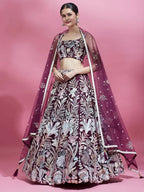 Tulsi Art Breathtaking Wine Sequins Soft Net Function Wear Lehenga Choli | Grocsy