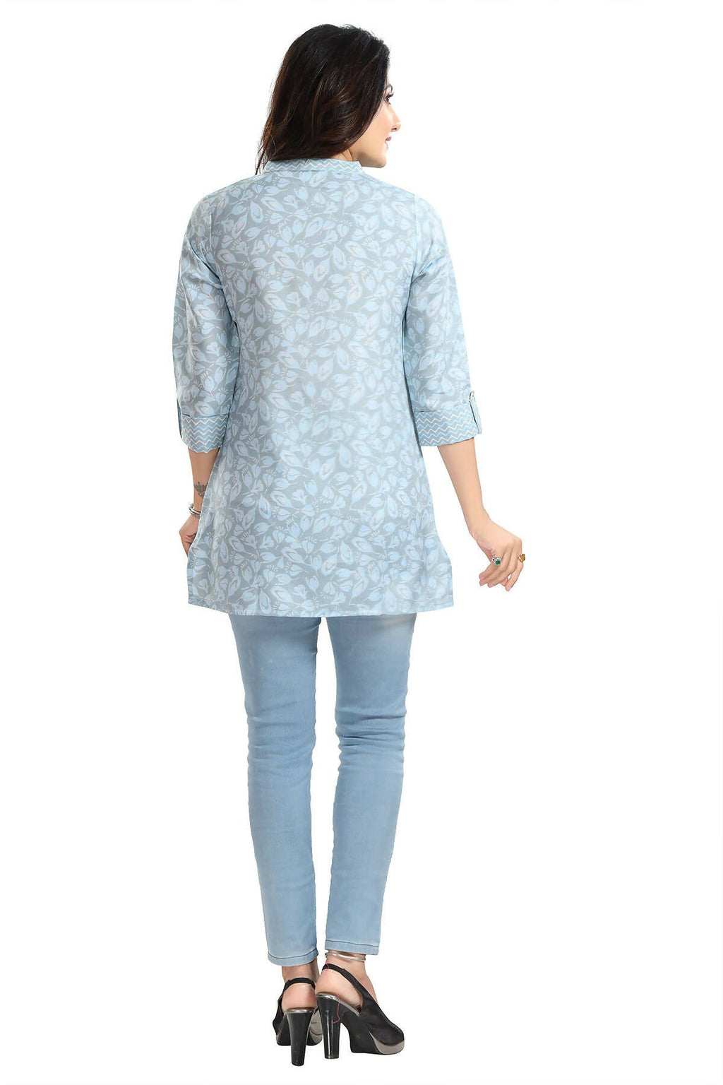 Snehal Creations Pretty Pastel Blue Rayon Short Kurti Tunic Top | Grocsy