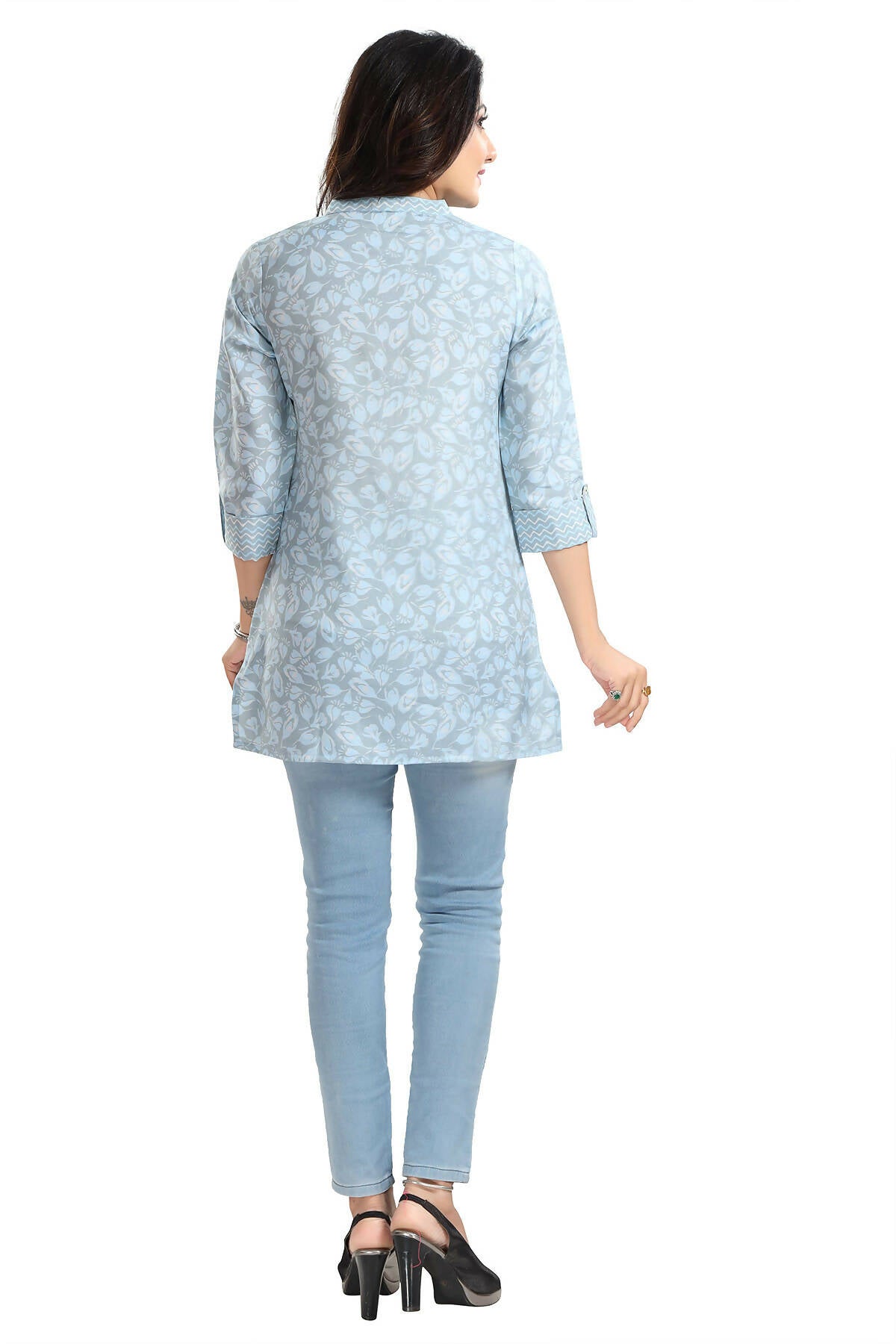 Snehal Creations Pretty Pastel Blue Rayon Short Kurti Tunic Top | Grocsy
