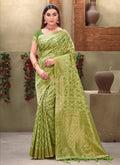 Green Cotton Zari Woven Design Saree with Unstitched Blouse Piece - Aachal | Grocsy