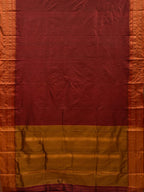 Brown and Mustard Narayanpet Silk Handloom Plain Saree with Traditional Border Design No Blouse - Global Threads | Grocsy