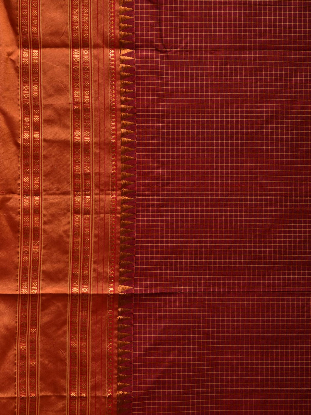 Brown and Mustard Narayanpet Silk Handloom Plain Saree with Traditional Border Design No Blouse - Global Threads | Grocsy