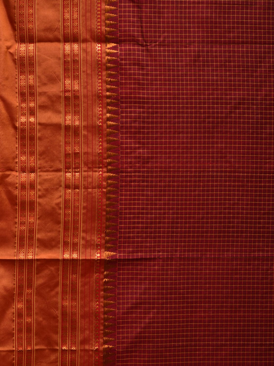 Brown and Mustard Narayanpet Silk Handloom Plain Saree with Traditional Border Design No Blouse - Global Threads | Grocsy