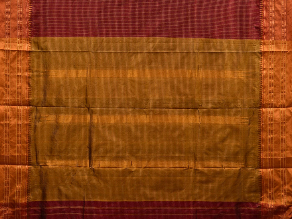 Brown and Mustard Narayanpet Silk Handloom Plain Saree with Traditional Border Design No Blouse - Global Threads | Grocsy