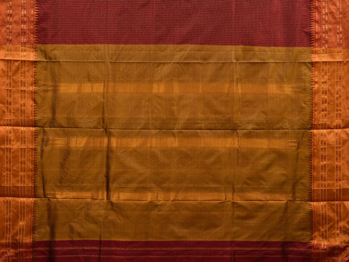 Brown and Mustard Narayanpet Silk Handloom Plain Saree with Traditional Border Design No Blouse - Global Threads | Grocsy